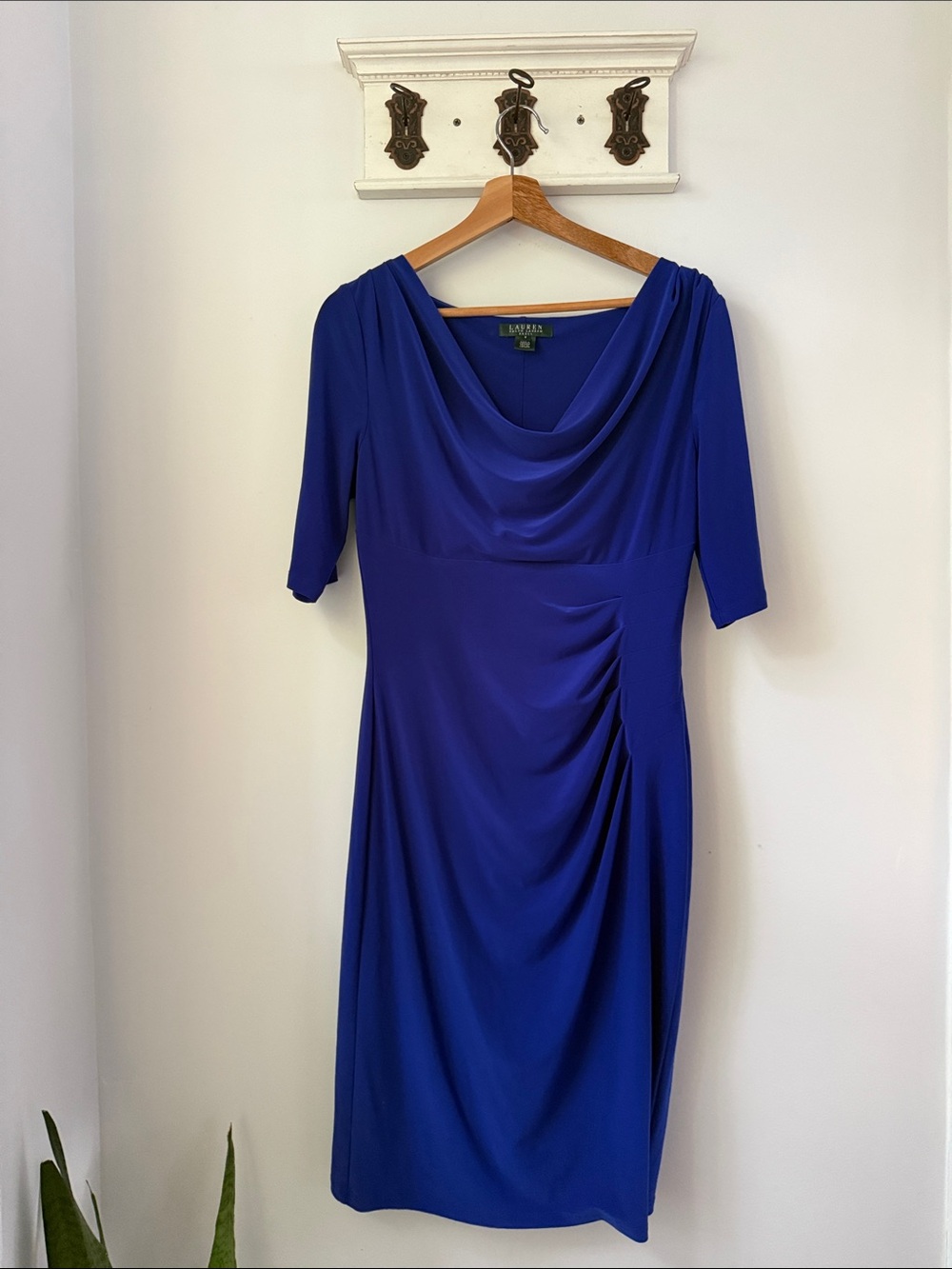 Lauren Ralph Lauren Cowl-Neck Dress in Royal Blue Boss Knee Length